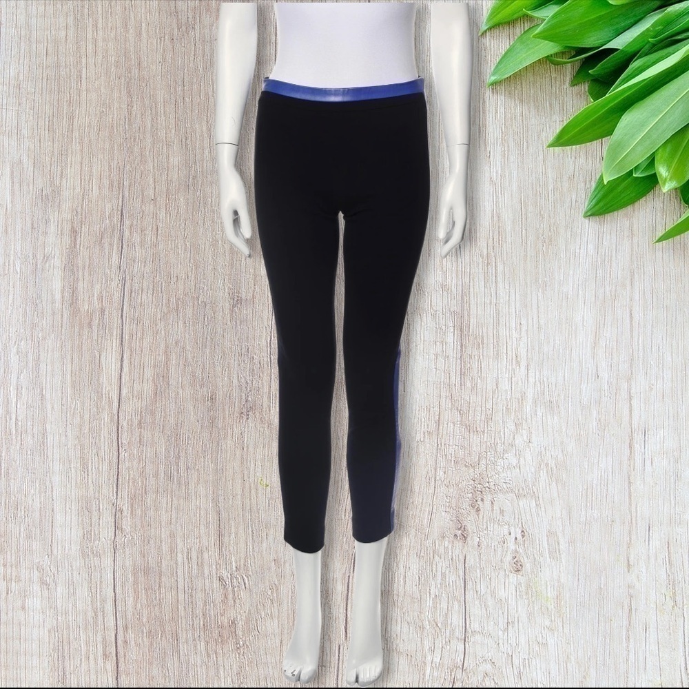 Diane von Furstenberg Lendra Leather Stripe Skinny Ankle Pants Black Purple 0